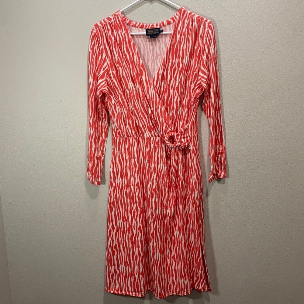 Women’s Red & White Wrap Dress with Tie Waist Size Medium